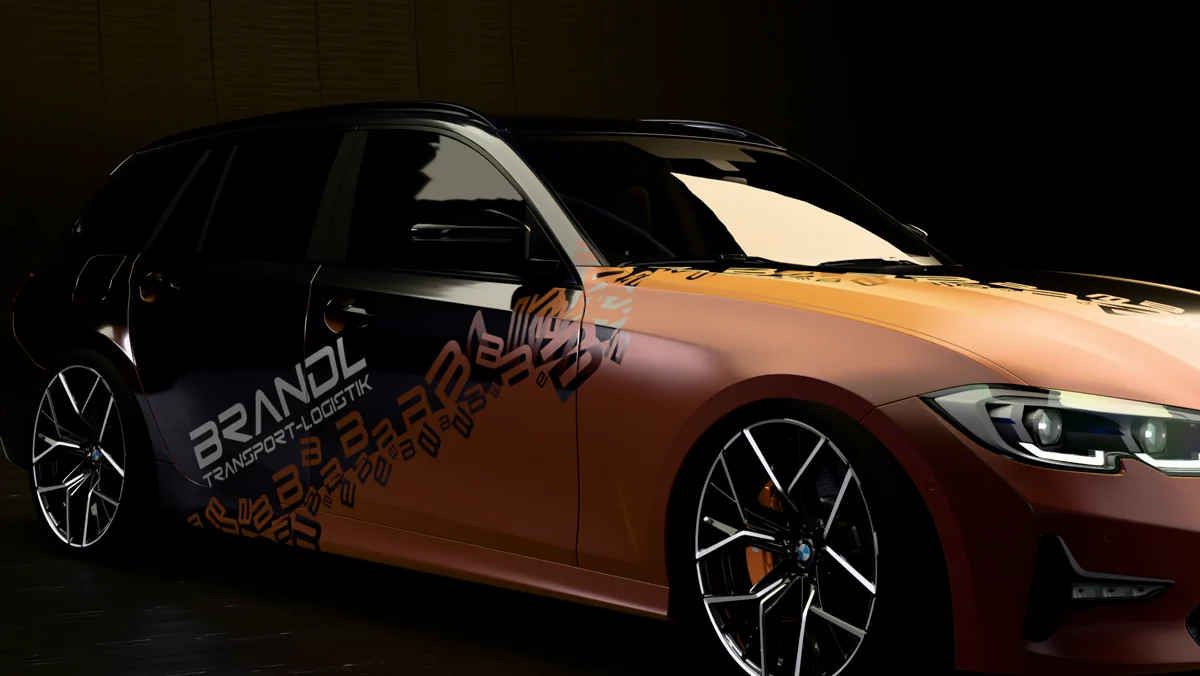 Gerenderter BMW G21 mit Kortschak-Foliendesign