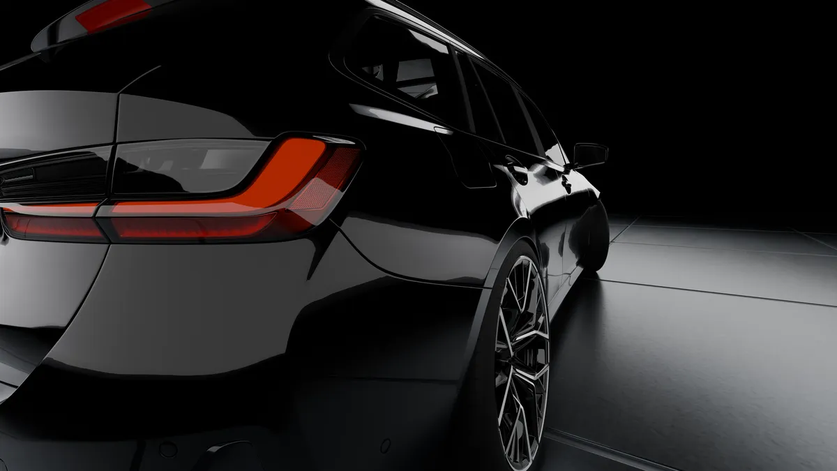 Schwarzer BMW mit leuchtenden Felgen – Car-Wrapping Rendering