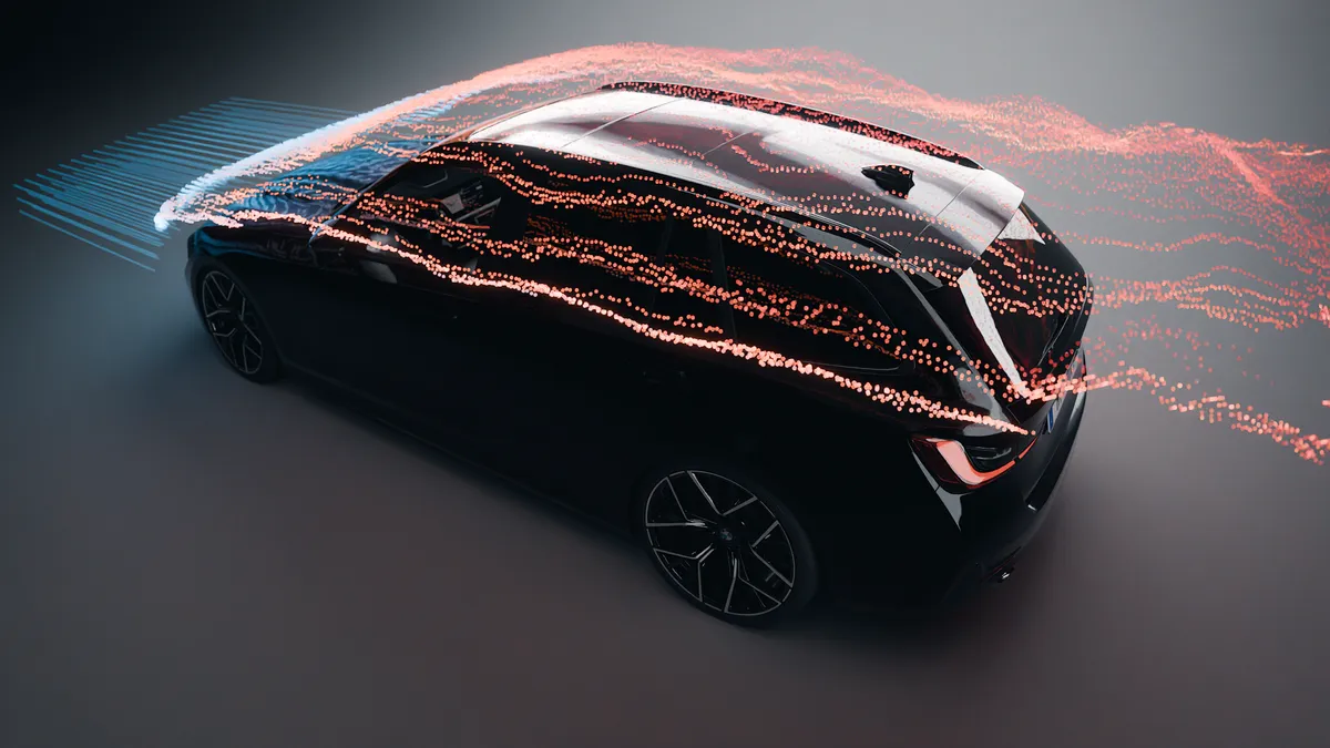 BMW mit Neon-Wireframe-Felgen – 3D-Rendering